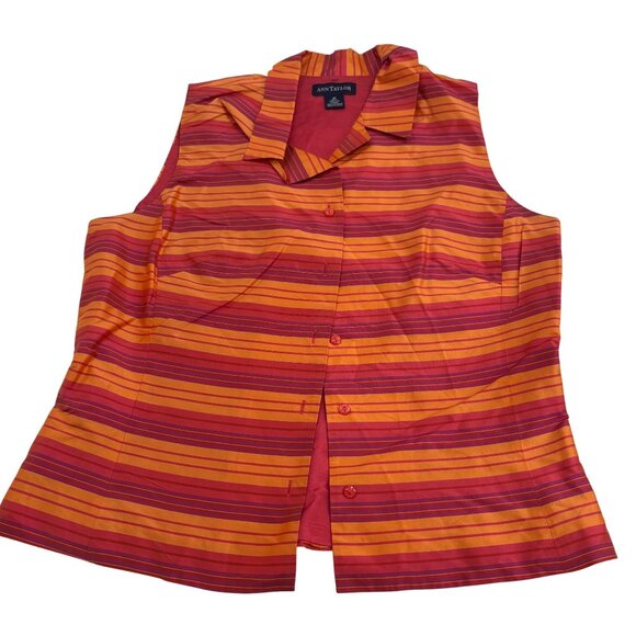 Ann Taylor Women's size 10 Silk Collared Sleeveless Blouse Button Up Pink Orange - Picture 1 of 4